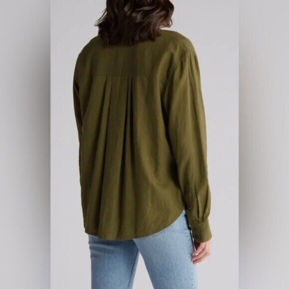 NWT Madewell Linen Blend Top Size Small Boy Long Sleeve Button Down - Picture 2 of 5